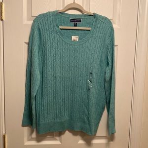 Karen Scott Teal Aqua Cable Crew Neck Sweater…size XXL